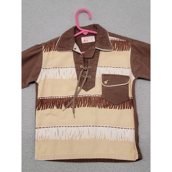 Vintage Davy Crockett Shirt Boys 4 Brown Fringe Lace Up Pioneer Costume 50s 60s - Picture 2 of 12